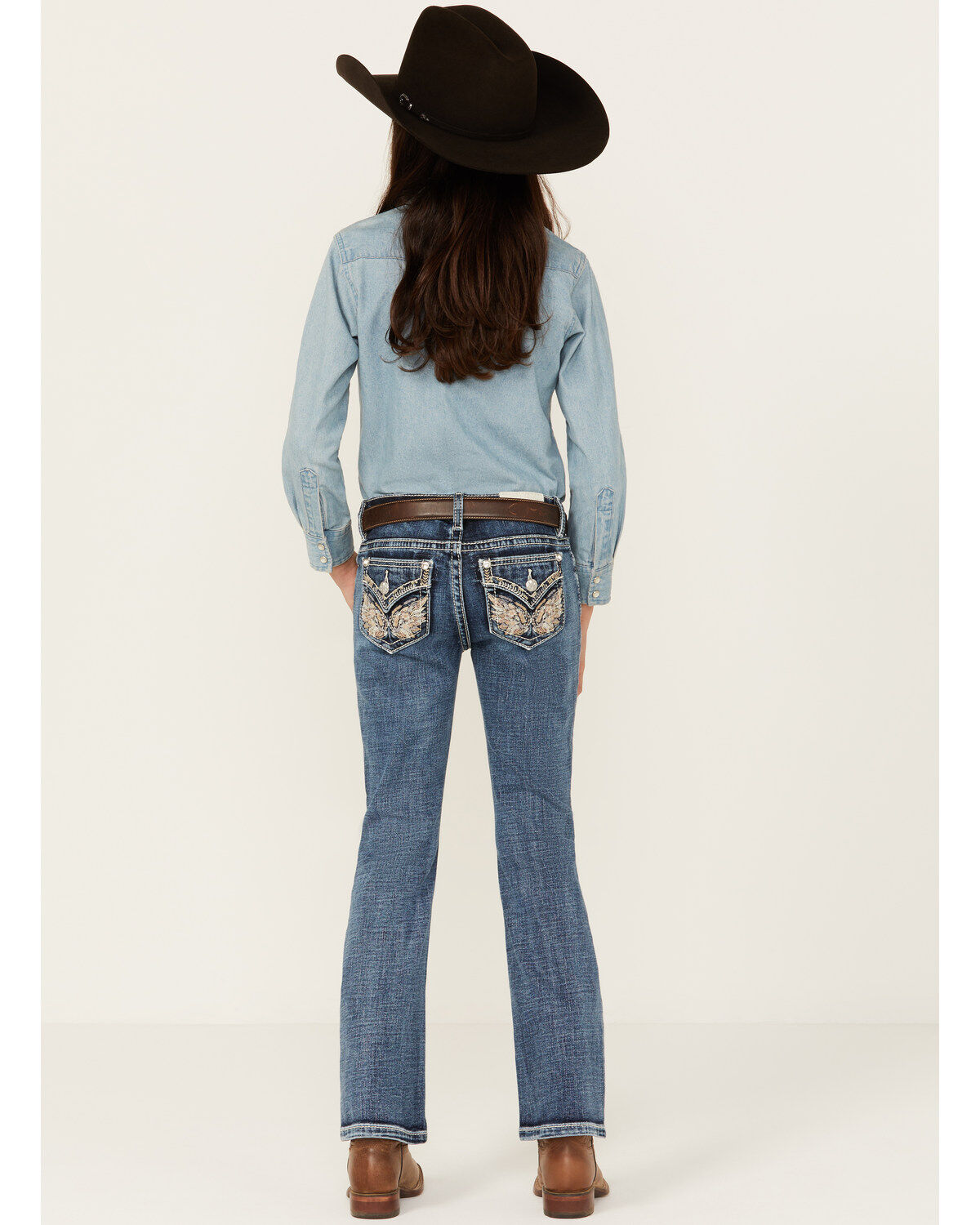 Miss Me Girls' Medium Wash Border Print Stretch Bootcut Jeans