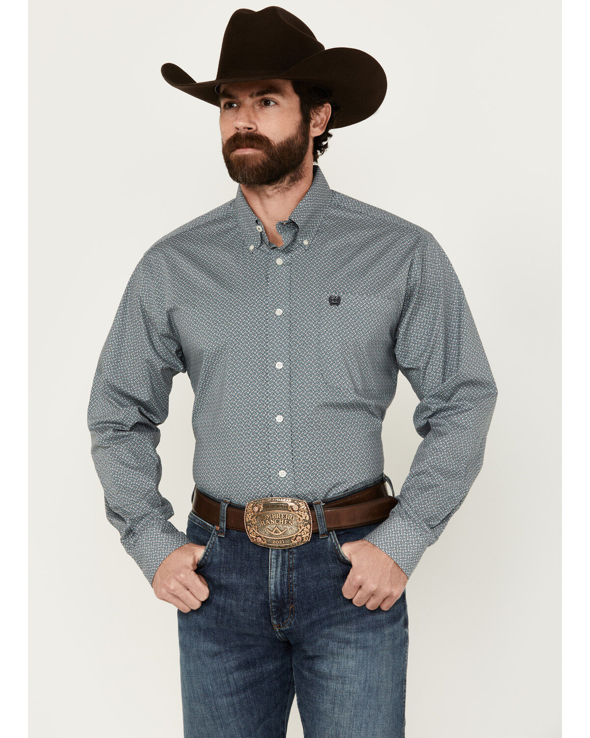 Cinch Men's Geo Print Long Sleeve Button-Down Stretch Western Shirt