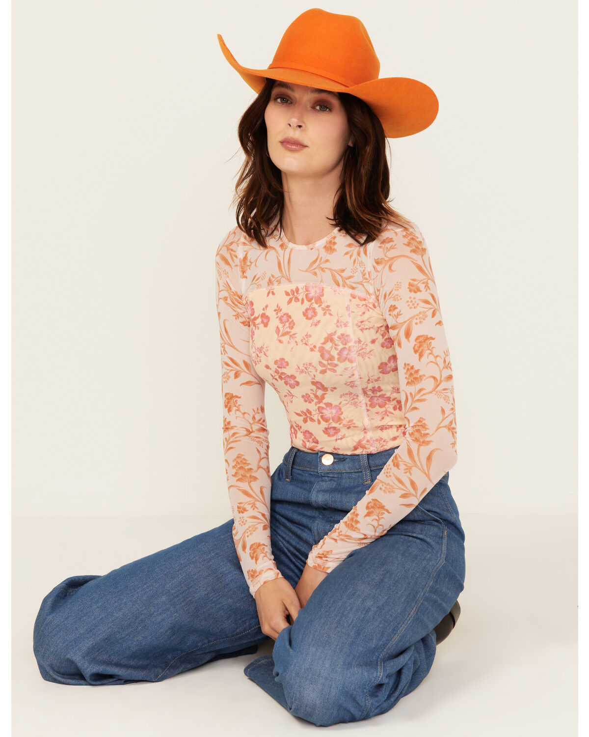 Free People Women's Betty's Garden Floral Print Long Sleeve Shirt