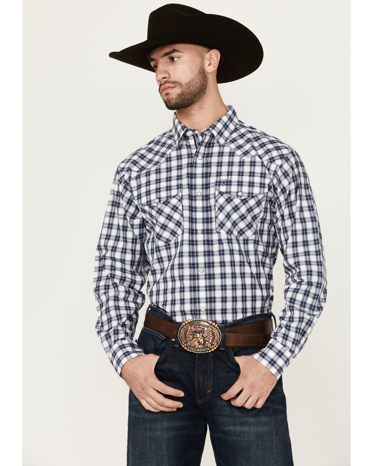 Ariat Men's Ezra Plaid Print Long Sleeve Pearl Snap Performance Western Shirt