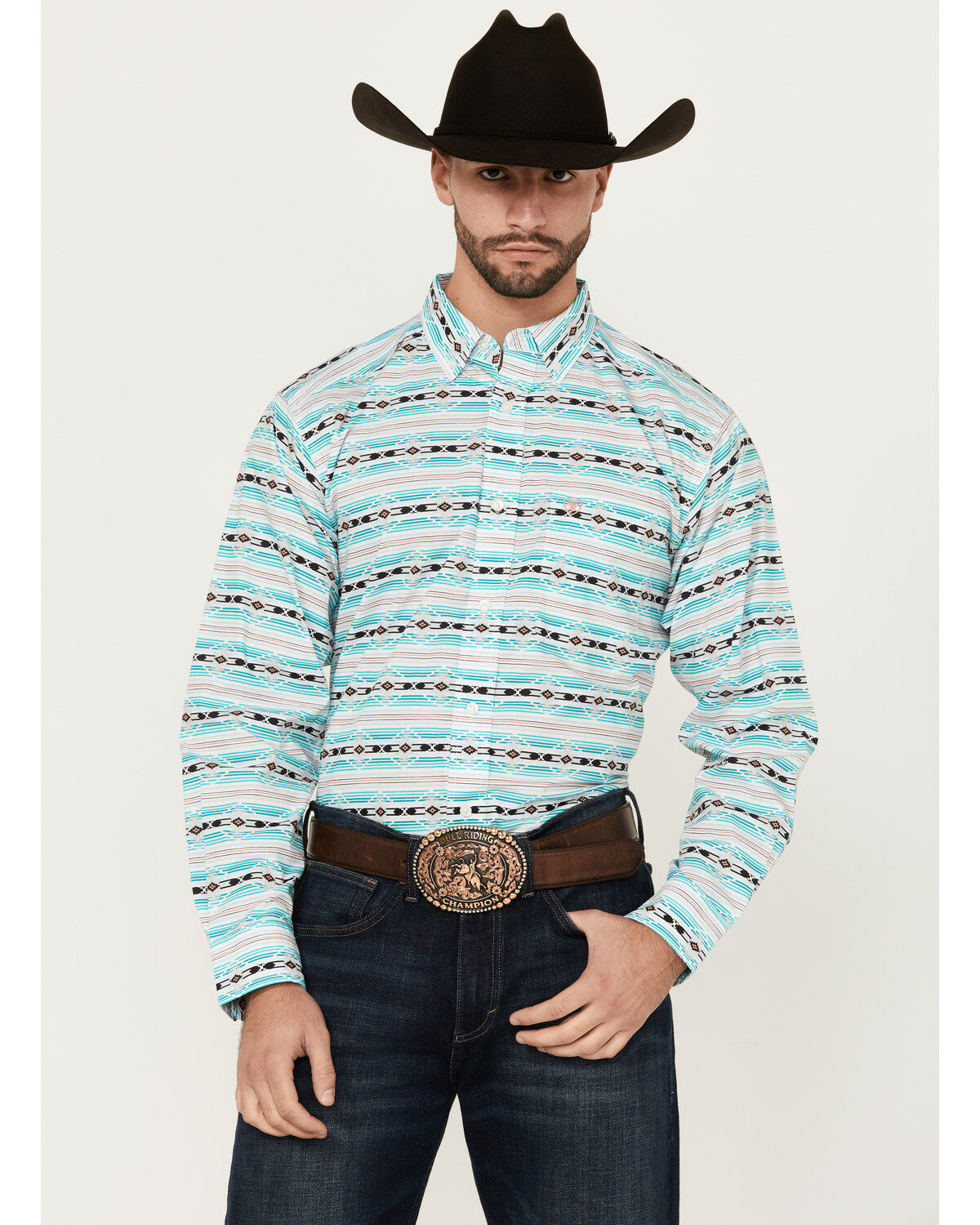 Ariat Men's Jefferson Southwestern Striped Long Sleeve Button-Down Western Shirt