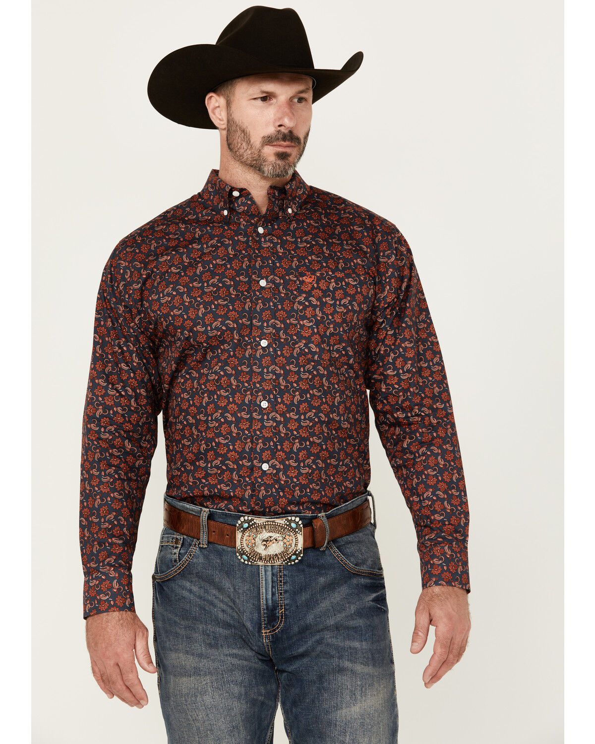 Ariat Men's Wrinkle Free Iman Paisley Print Long Sleeve Button-Down Western Shirt