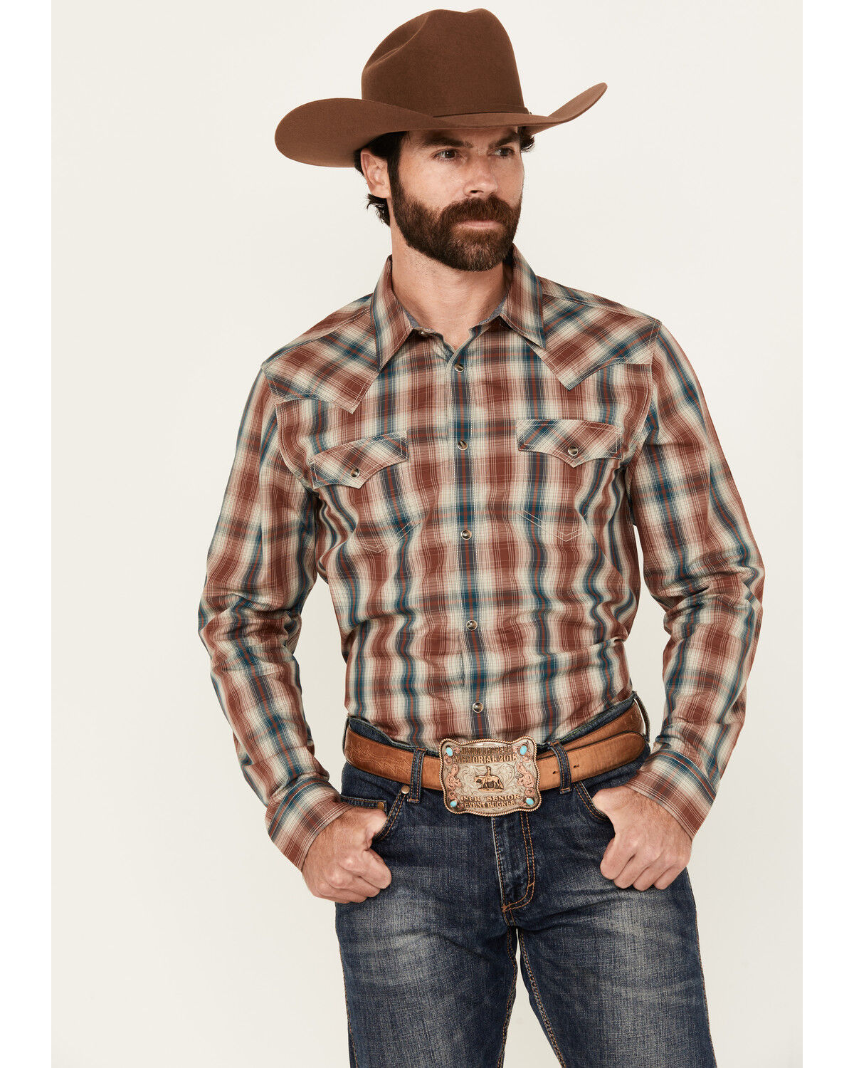 Cody James Men's Ricardo Plaid Print Long Sleeve Snap Western Shirt