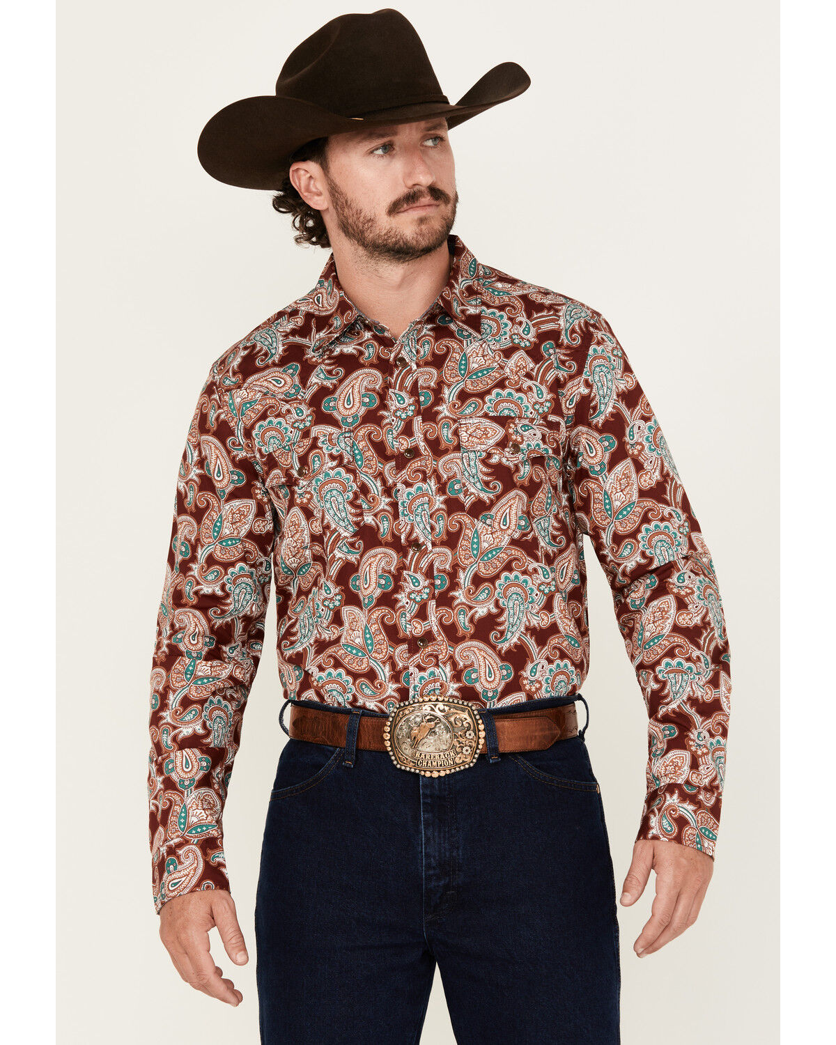 Cody James Men's Noah Paisley Print Long Sleeve Snap Western Shirt - Big