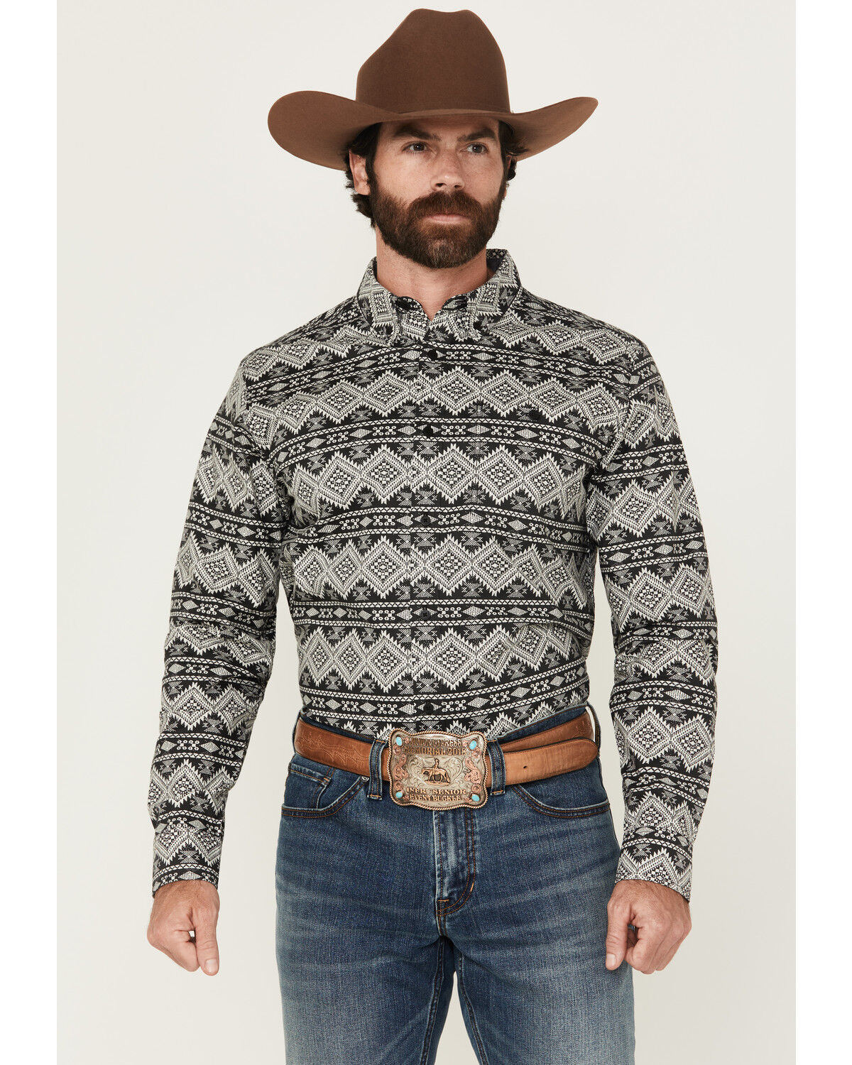 RANK 45&reg; Men's Blaze Southwestern Striped Long Sleeve Button-Down Stretch Western Shirt