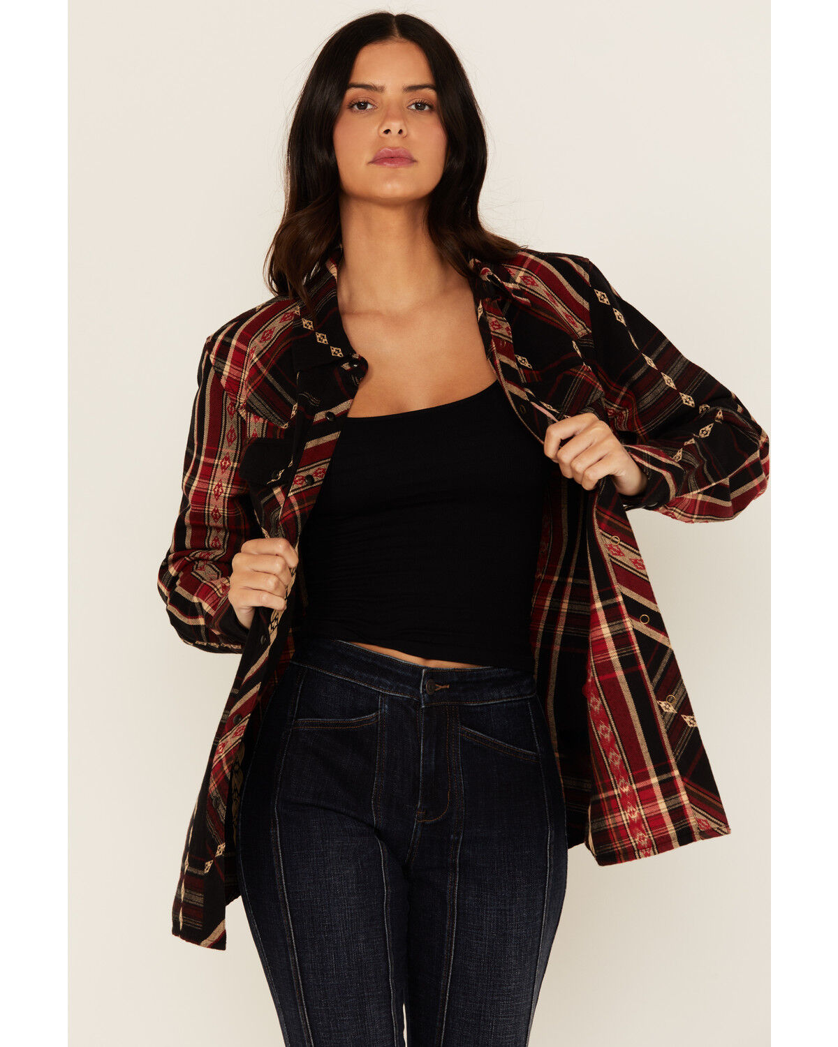 Idyllwind Women's Glenmond Dobby Plaid Print Long Sleeve Snap Flannel Shirt