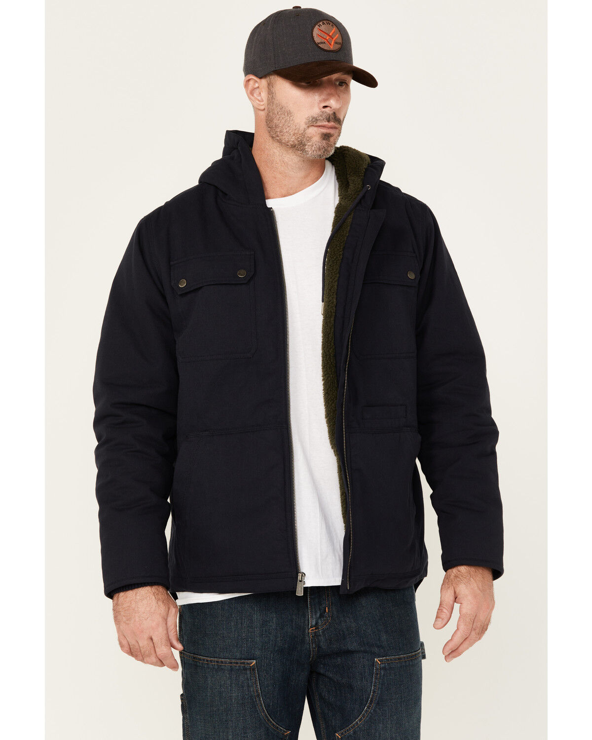 Lucky Brand Workwear Men's Sherpa Lined Hooded Canvas Chore Coat