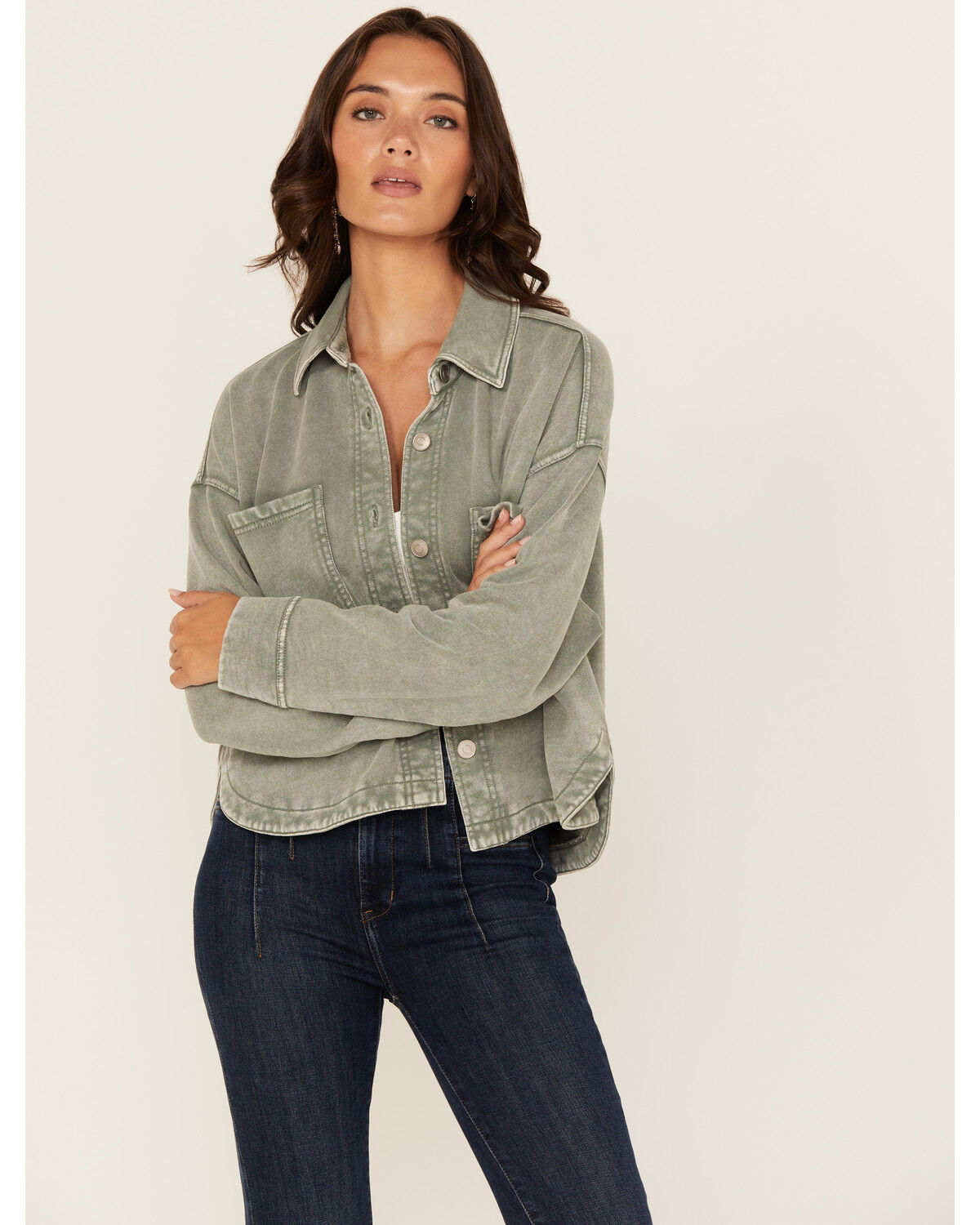 White Crow Women's Washed Cropped Knit Shacket
