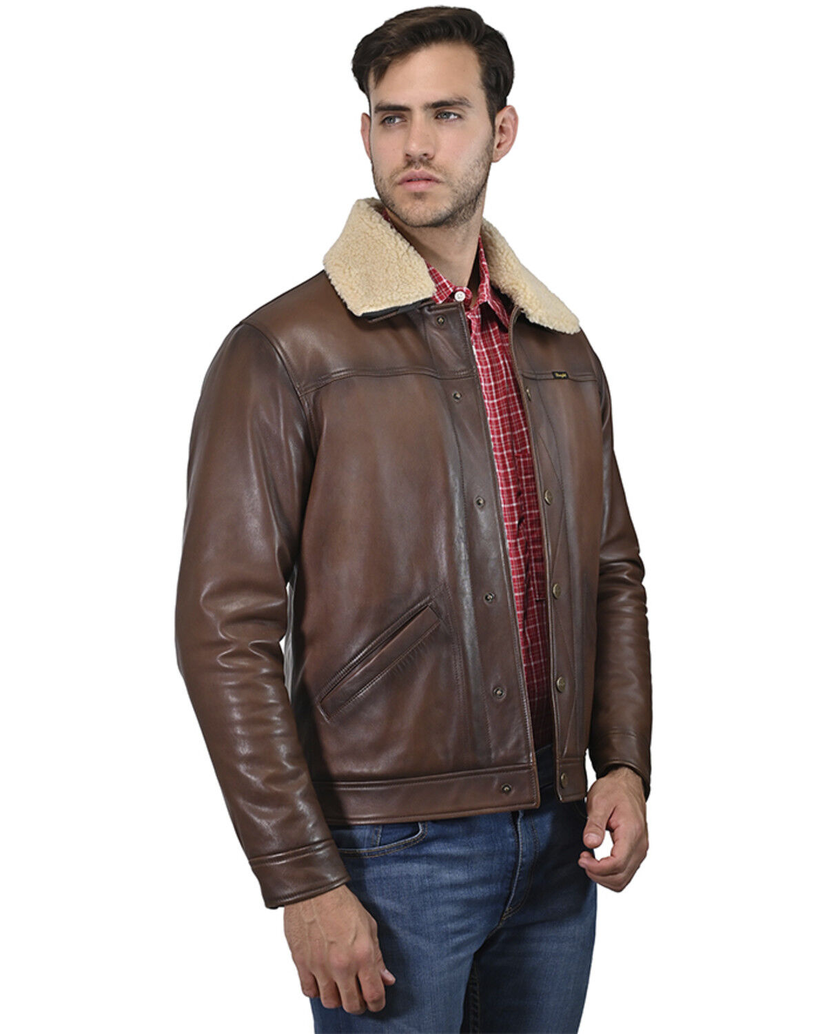 Wrangler Men's Vintage Sherpa Lined Leather Jacket