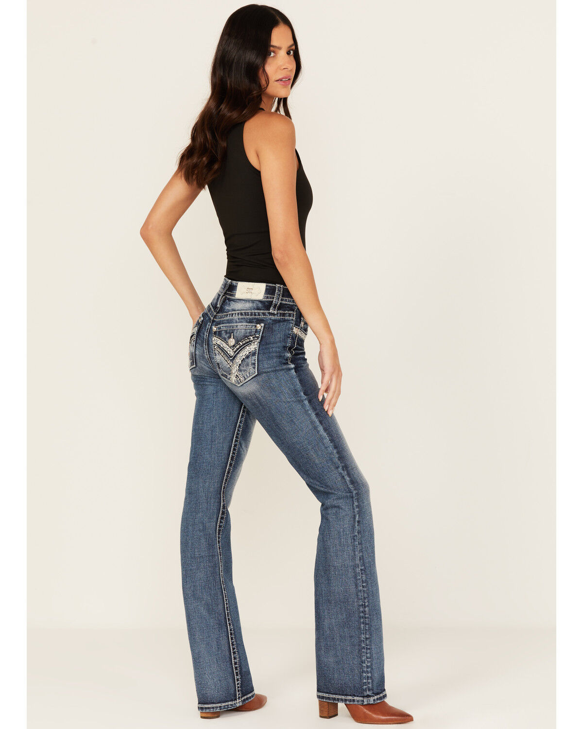 Miss Me Women's Medium Wash Embroidered 30 Bootcut Stretch Denim Jeans