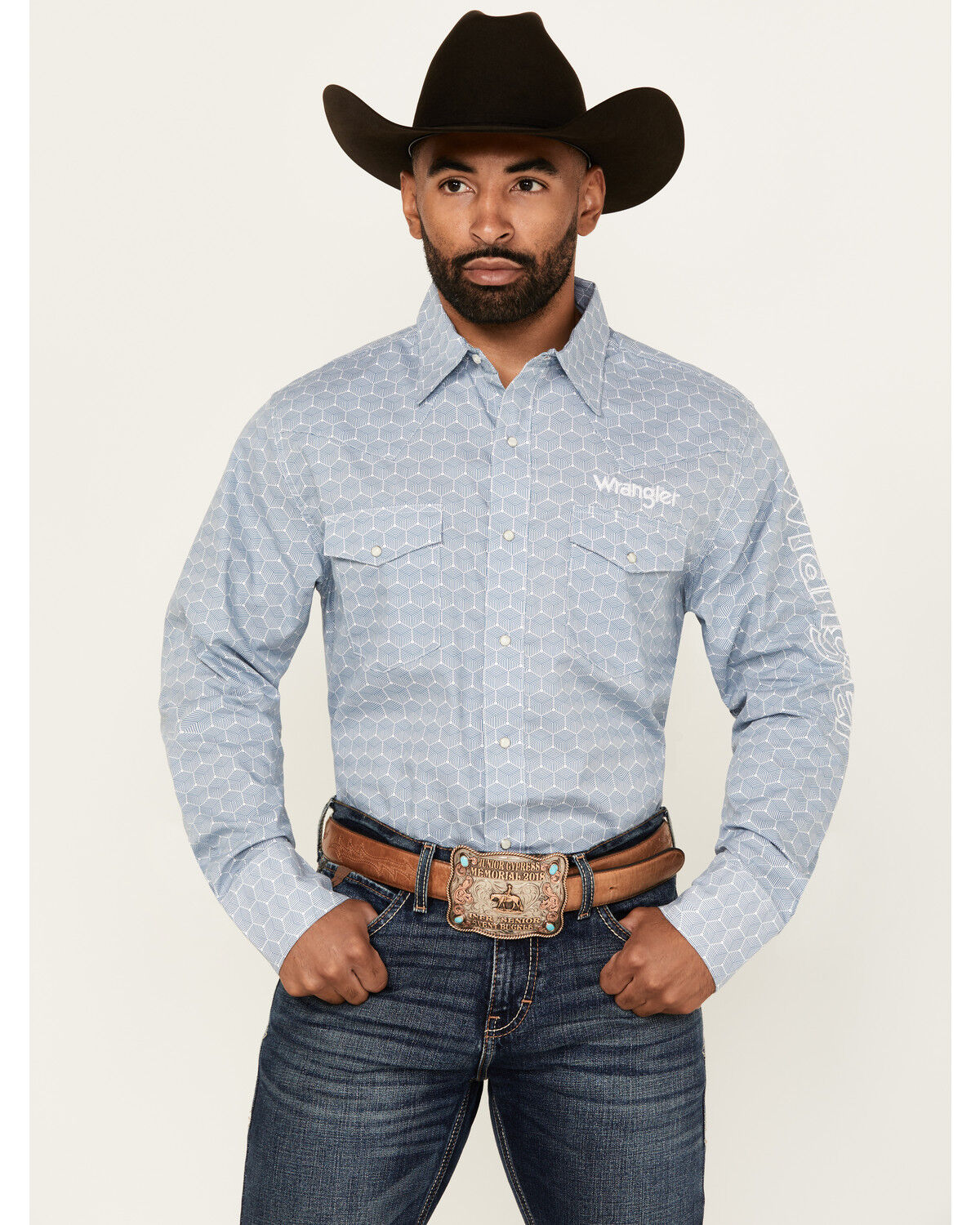 Wrangler Men's Geo Print Logo Long Sleeve Snap Western Shirt - Tall