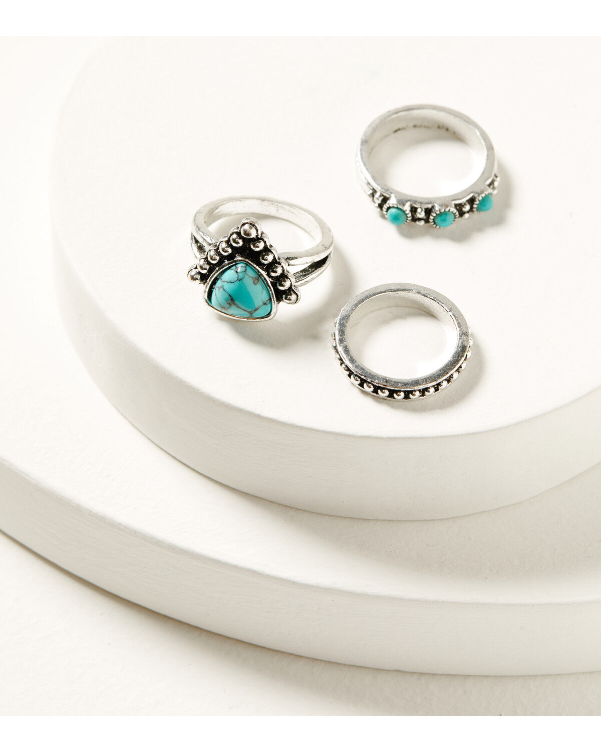 Shyanne Women's Turquoise and Silver-Toned Dotted Ring Set - 3 Piece