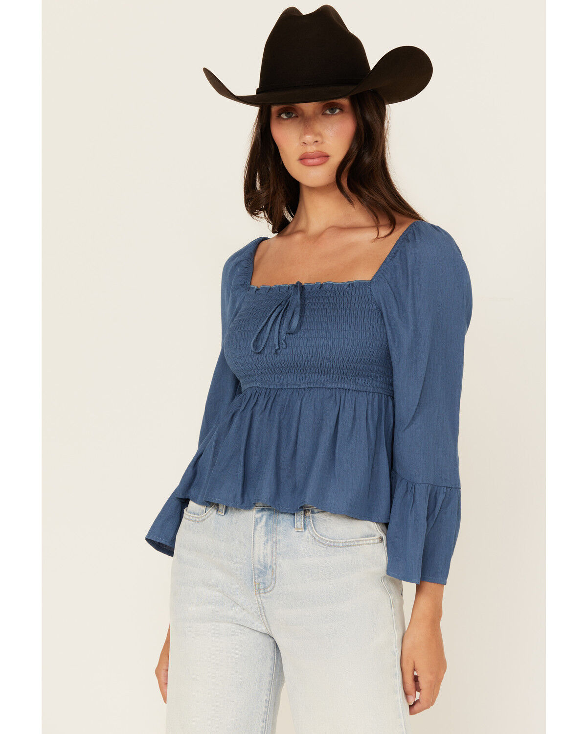 Ash & Violet Women's Smocked Front Bell Sleeve Top