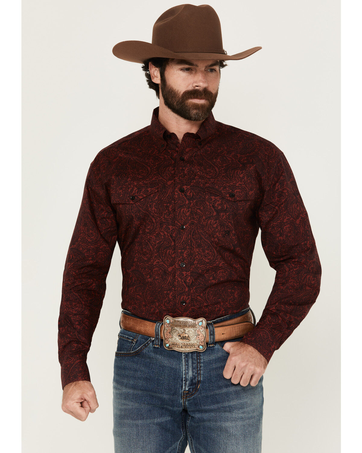 Roper Men's Amarillo Paisley Print Long Sleeve Button-Down Western Shirt