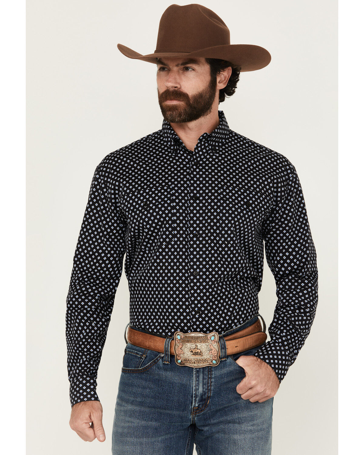 Roper Men's Amarillo Geo Print Long Sleeve Button-Down Western Shirt