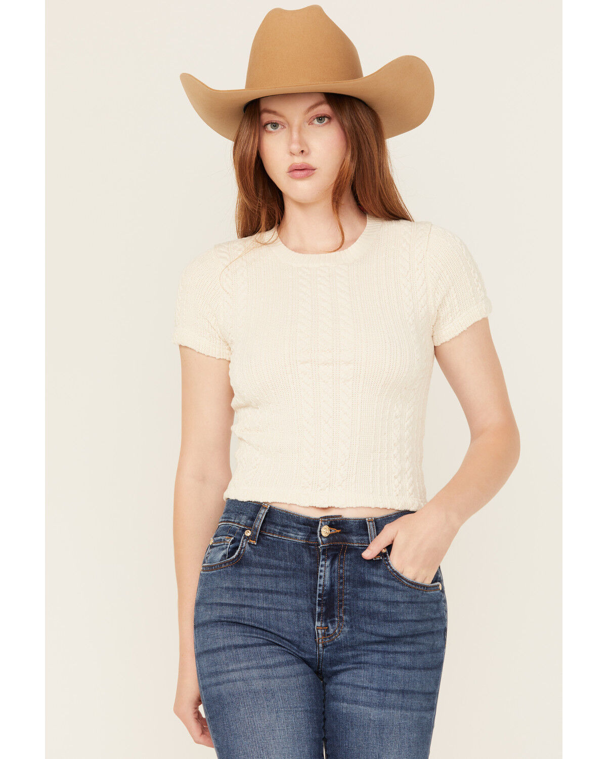Evergreen Women's Cable Rib Short Sleeve Top