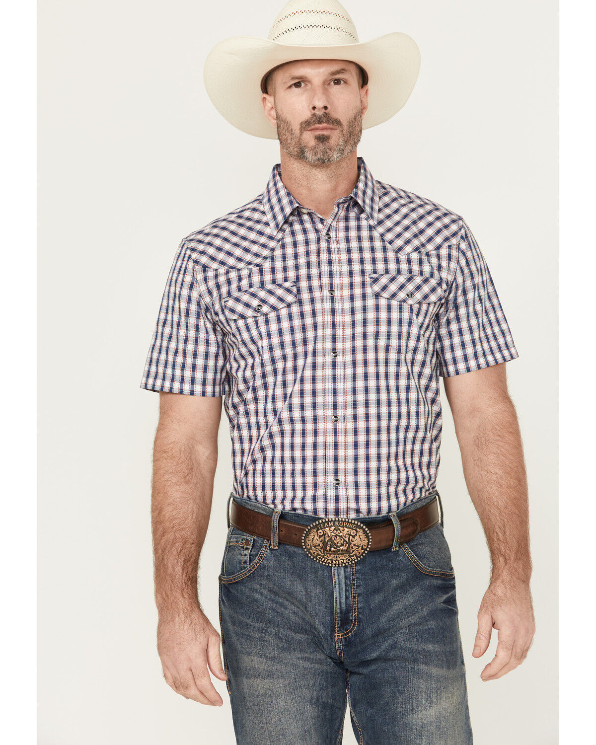 Gibson Trading Co Men's Pointed Arrow 2 Plaid Print Short Sleeve Snap Stretch Western Shirt