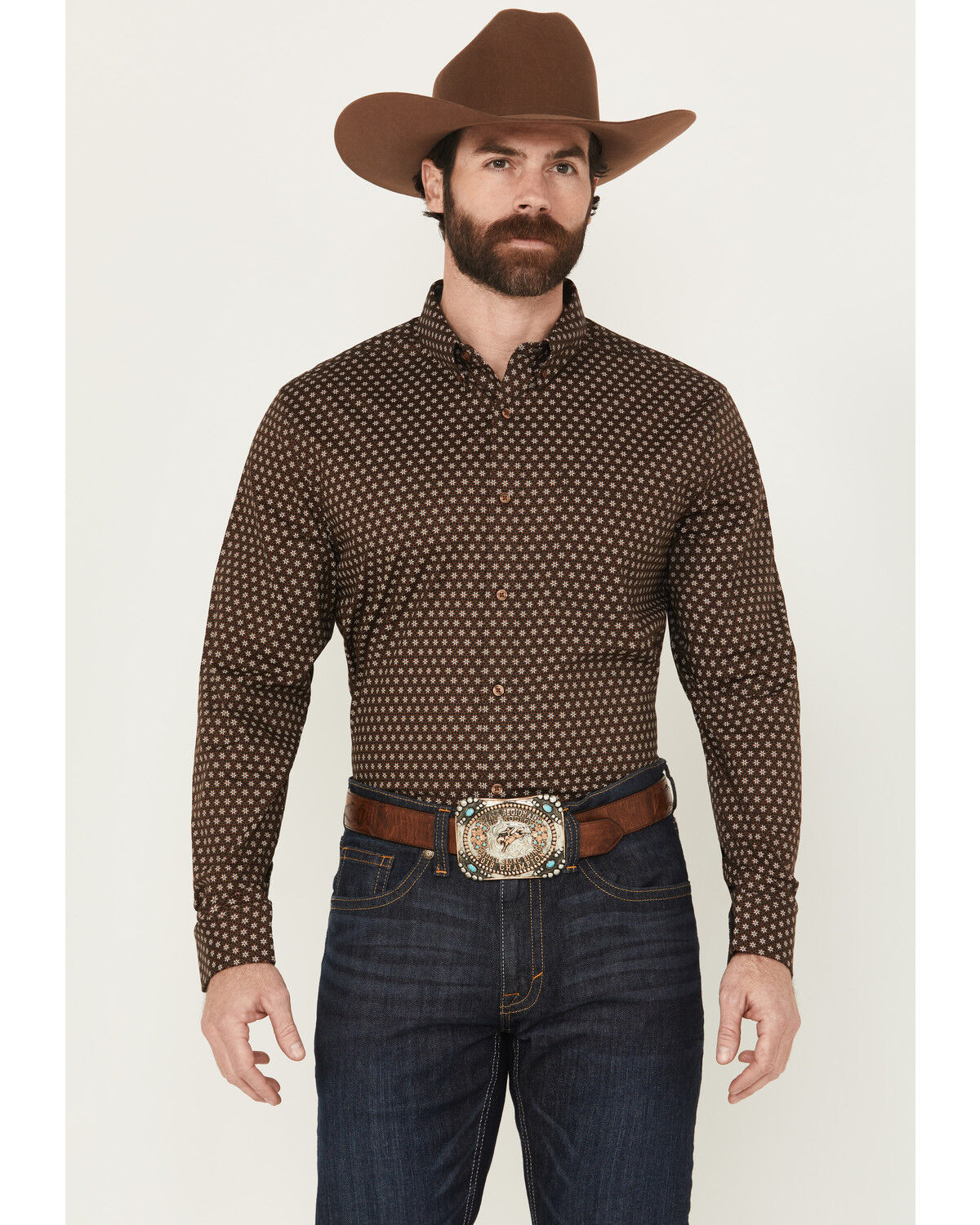 Cody James Men's Sebastian Geo Print Long Sleeve Button-Down Stretch Western Shirt