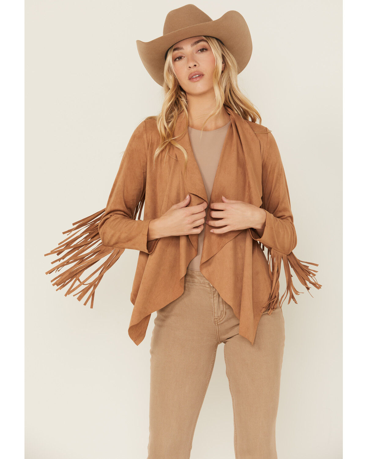 Shyanne Women's Faux Suede Cascade Front Fringe Jacket