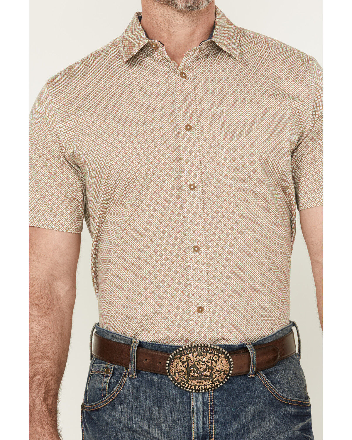 Cody James Men's Grill And Greet Geo Print Short Sleeve Button-Down Stretch Western Shirt - Tall