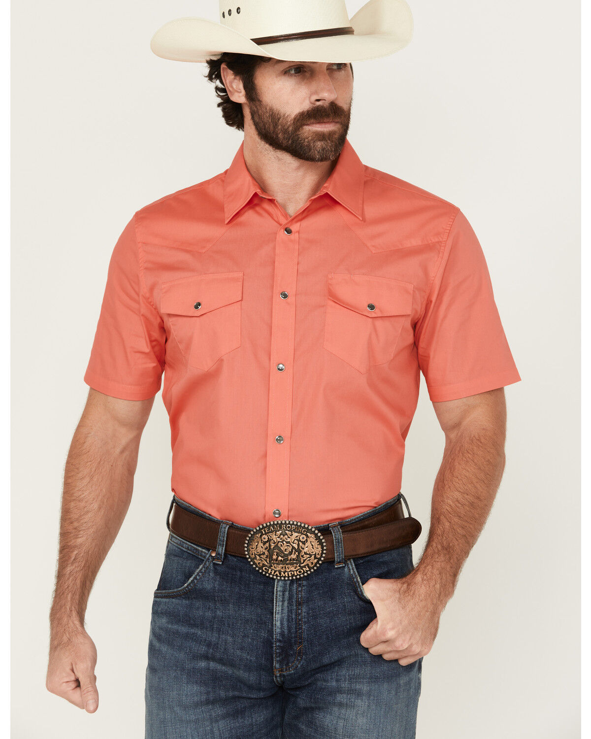 Gibson Trading Co Men's White Water Solid Short Sleeve Snap Stretch Western Shirt - Big