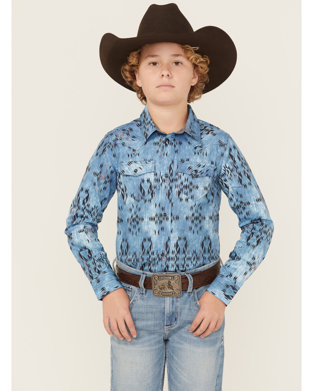 Cody James Boys' Maverick Southwestern Print Long Sleeve Snap Western Shirt