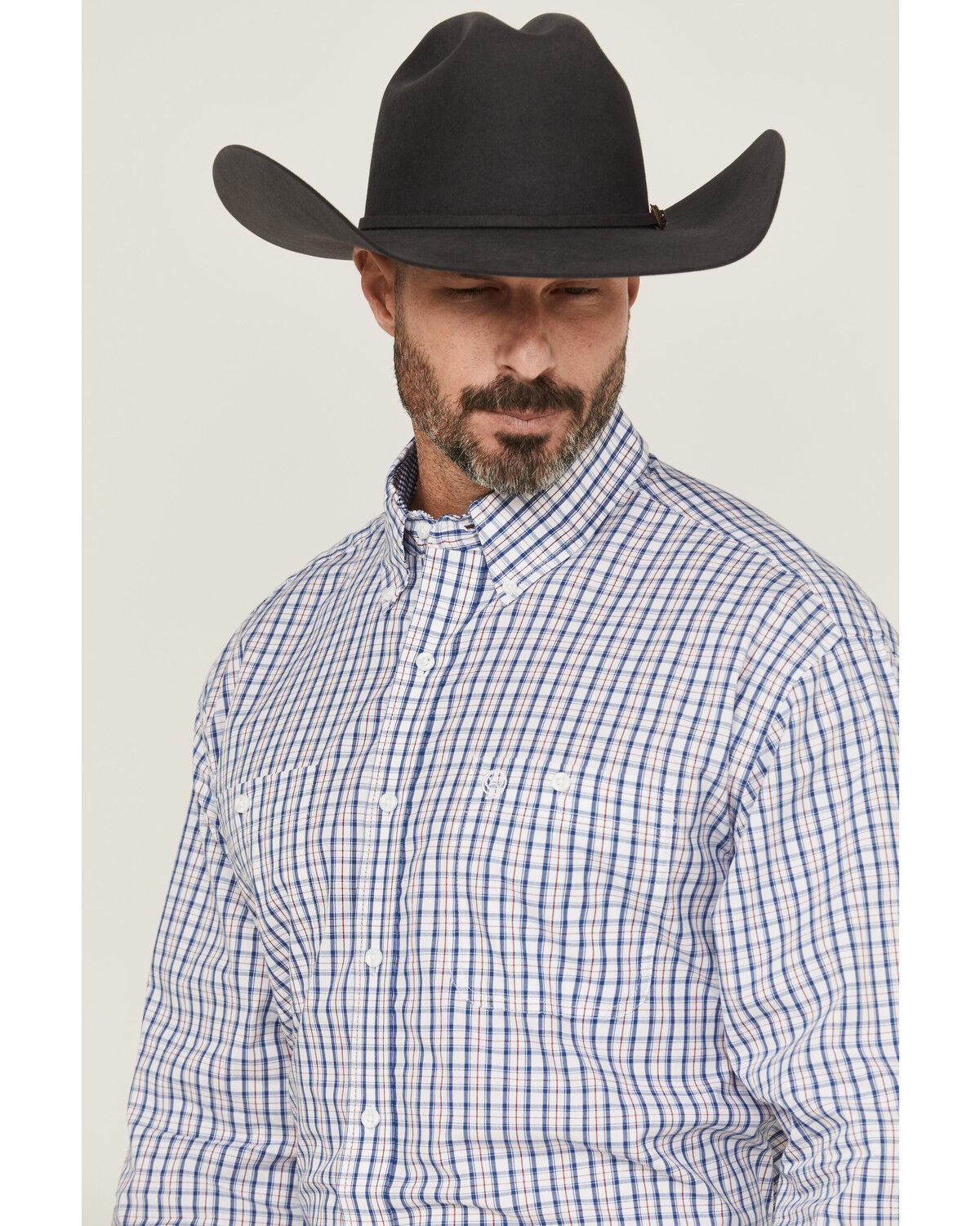Wrangler Men's Plaid Print Long Sleeve Button-Down Stretch Western Shirt