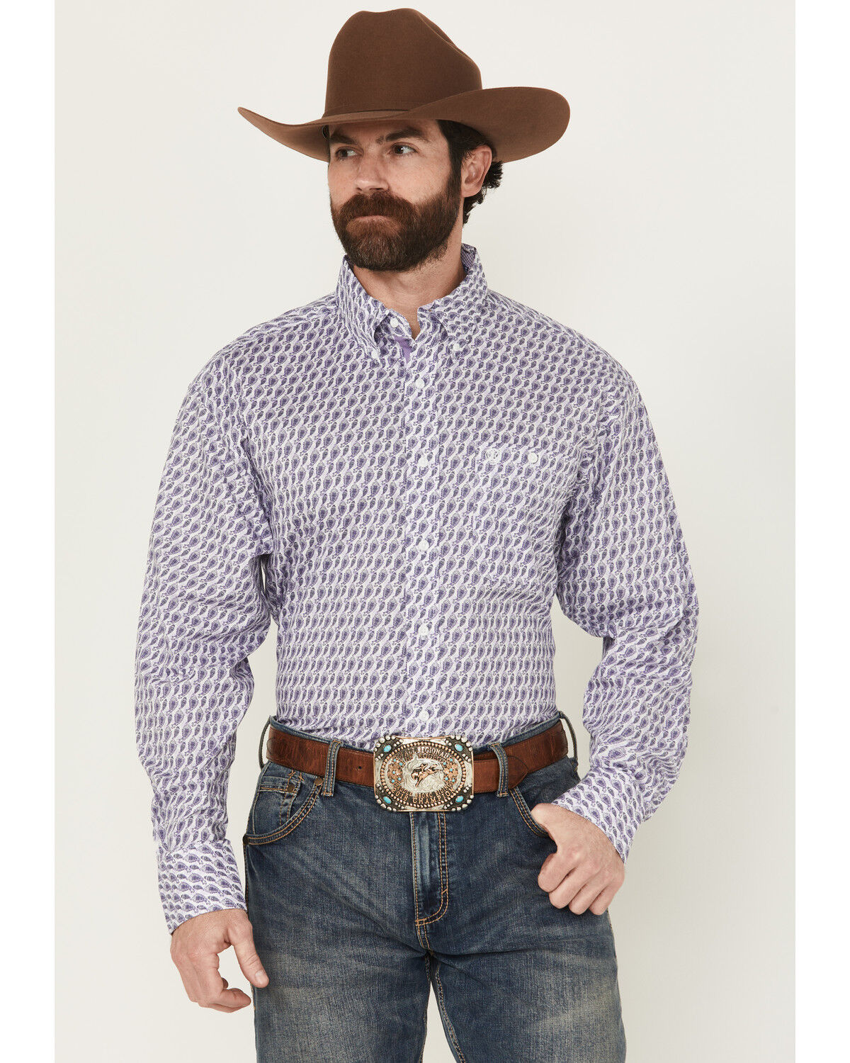 George Strait by Wrangler Men's Paisley Print Long Sleeve Button-Down Stretch Western Shirt