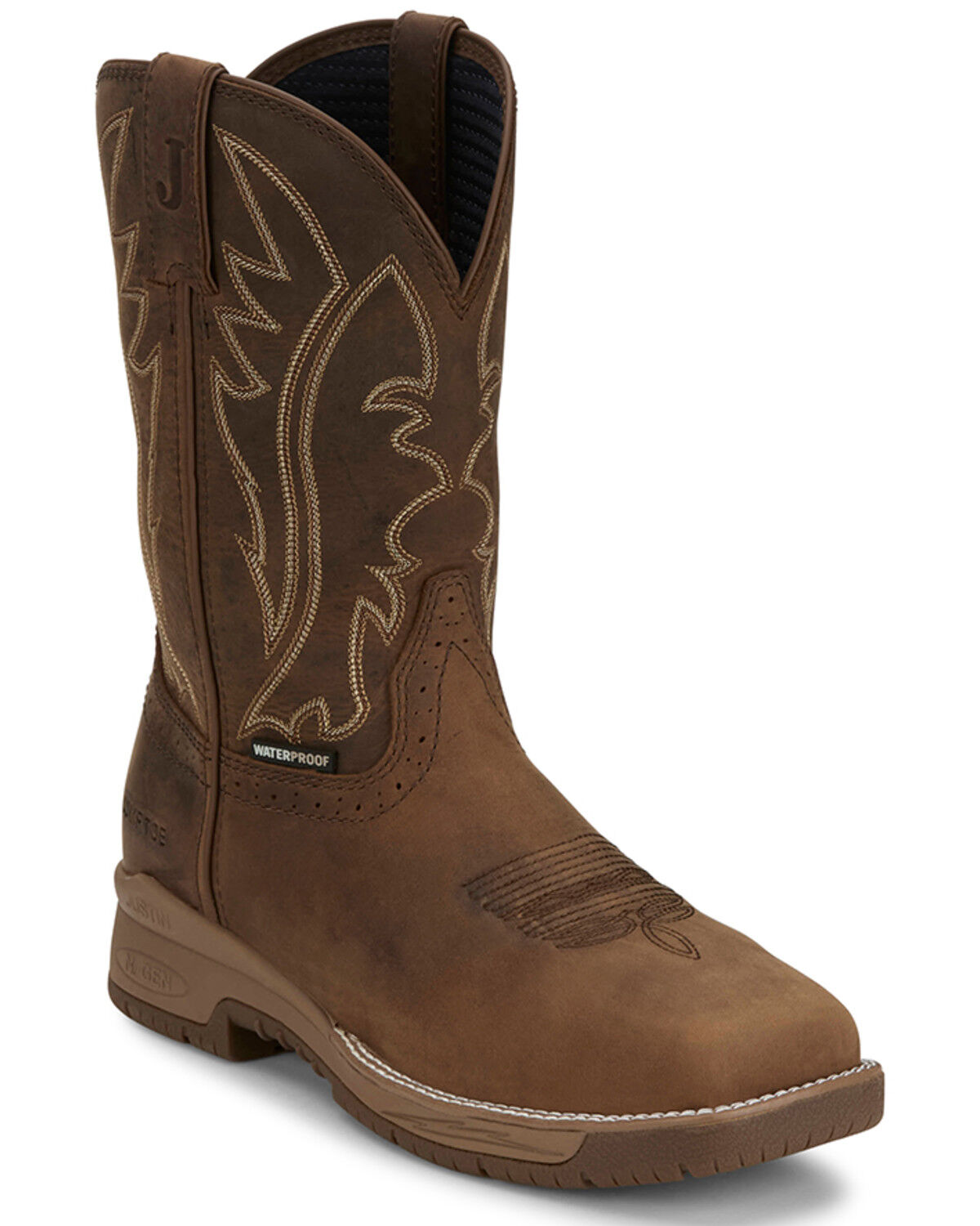 Justin Men's 11 Nitread Pull-On Waterproof Work Boots -Nano Composite Toe