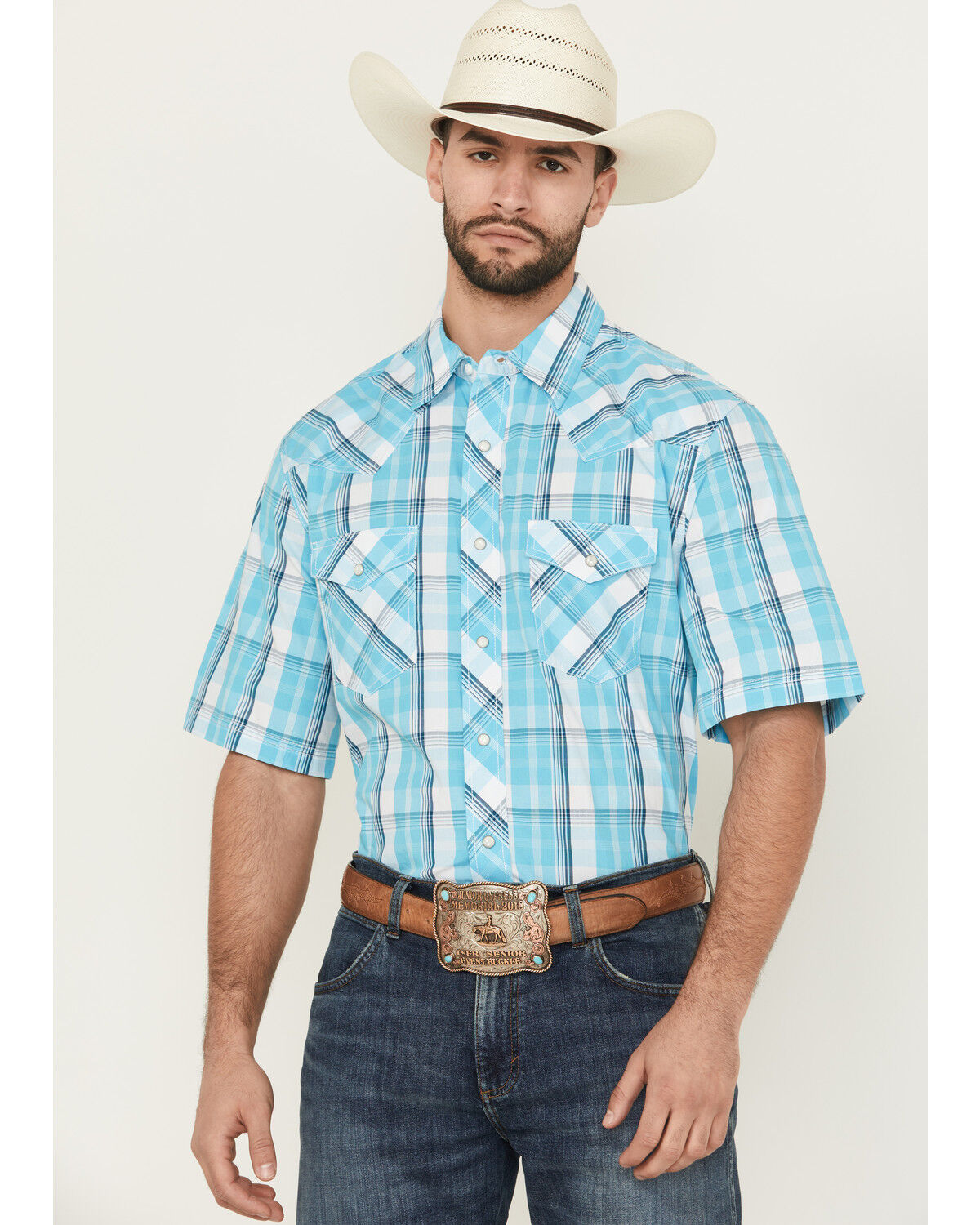 Wrangler Men's 20X Plaid Print Short Sleeve Snap Stretch Western Shirt - Tall