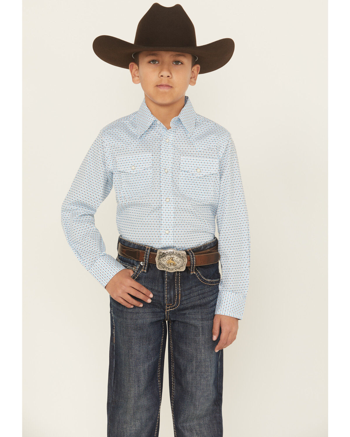 Wrangler 20X Boys' Geo Print Long Sleeve Snap Stretch Western Shirt