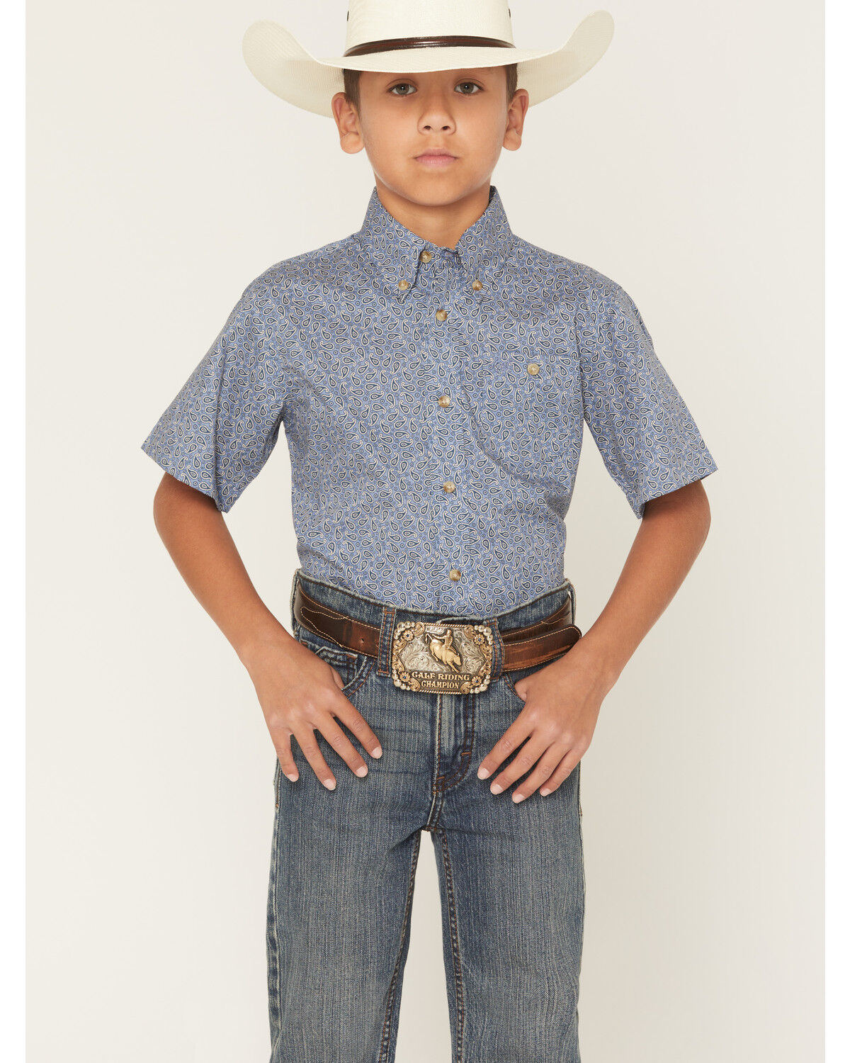 Wrangler Boys' Paisley Print Short Sleeve Button-Down Western Shirt