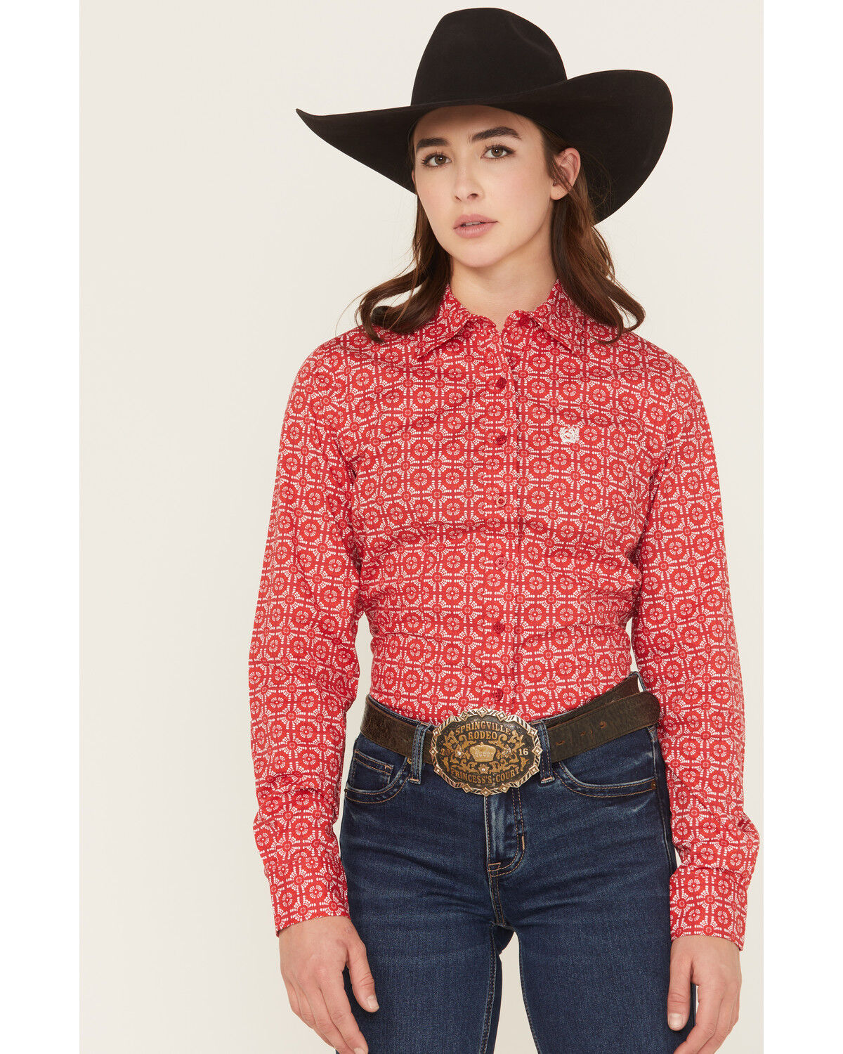 Cinch Women's Geo Print Long Sleeve Button-Down Stretch Western Shirt