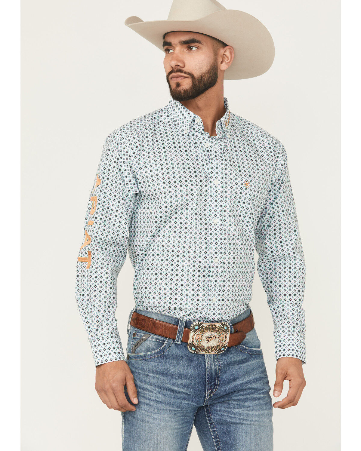Ariat Men's Team Franklin Geo Print Long Sleeve Button-Down Western Shirt - Big