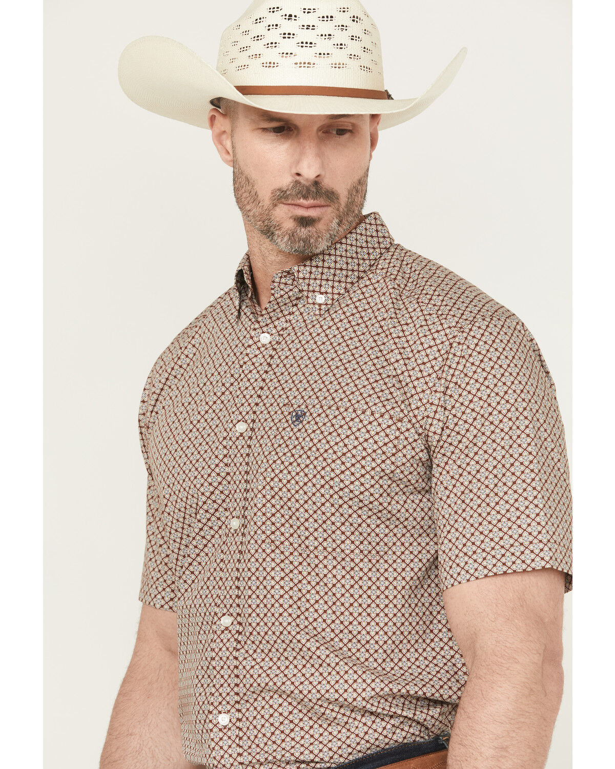 Ariat Men's Carmelo Floral Geo Print Short Sleeve Button-Down Western Shirt - Big