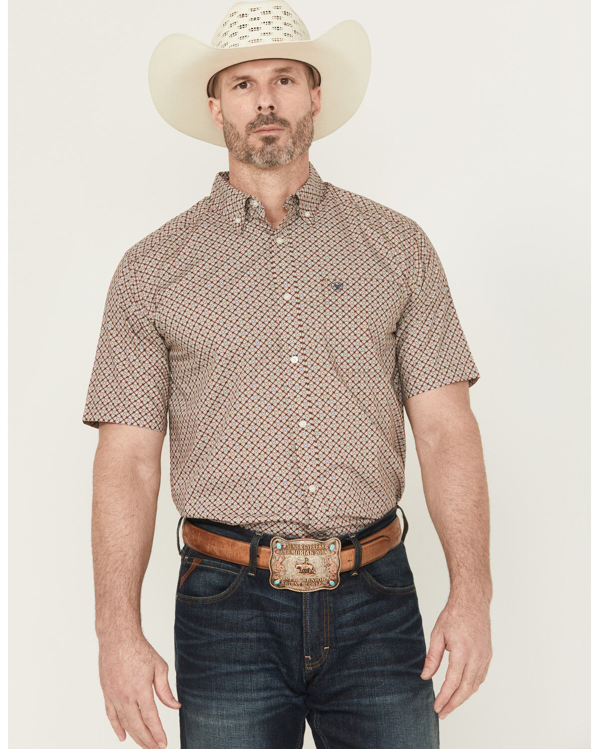 Ariat Men's Carmelo Floral Geo Print Short Sleeve Button-Down Western Shirt - Tall
