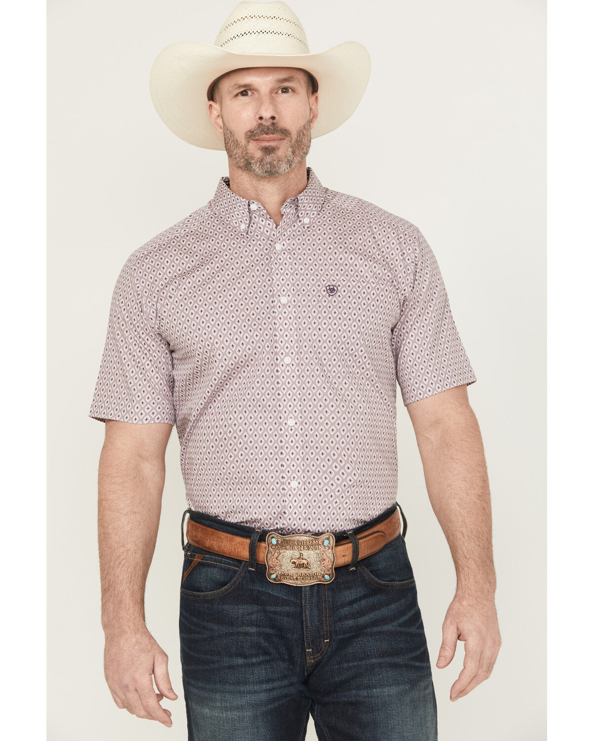 Ariat Men's Rafael Wrinkle Free Geo Print Short Sleeve Button-Down Western Shirt - Big