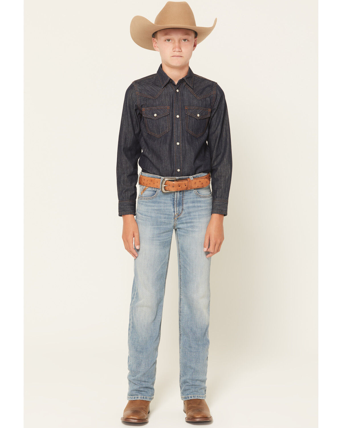Ariat Boys' B4 Jones Light Wash Relaxed Bootcut Stretch Denim Jeans