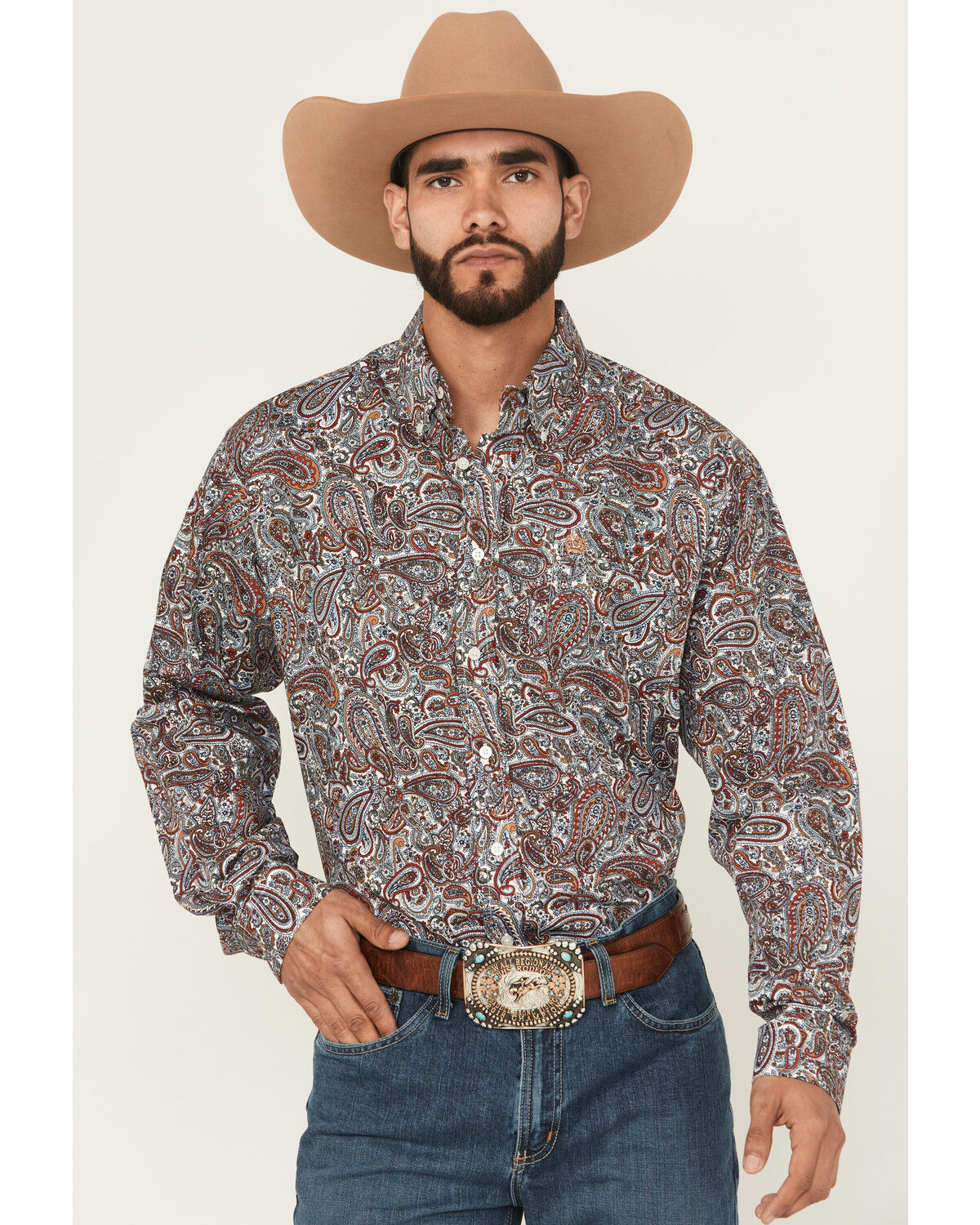 Cinch Men's Paisley Print Long Sleeve Button-Down Western Shirt