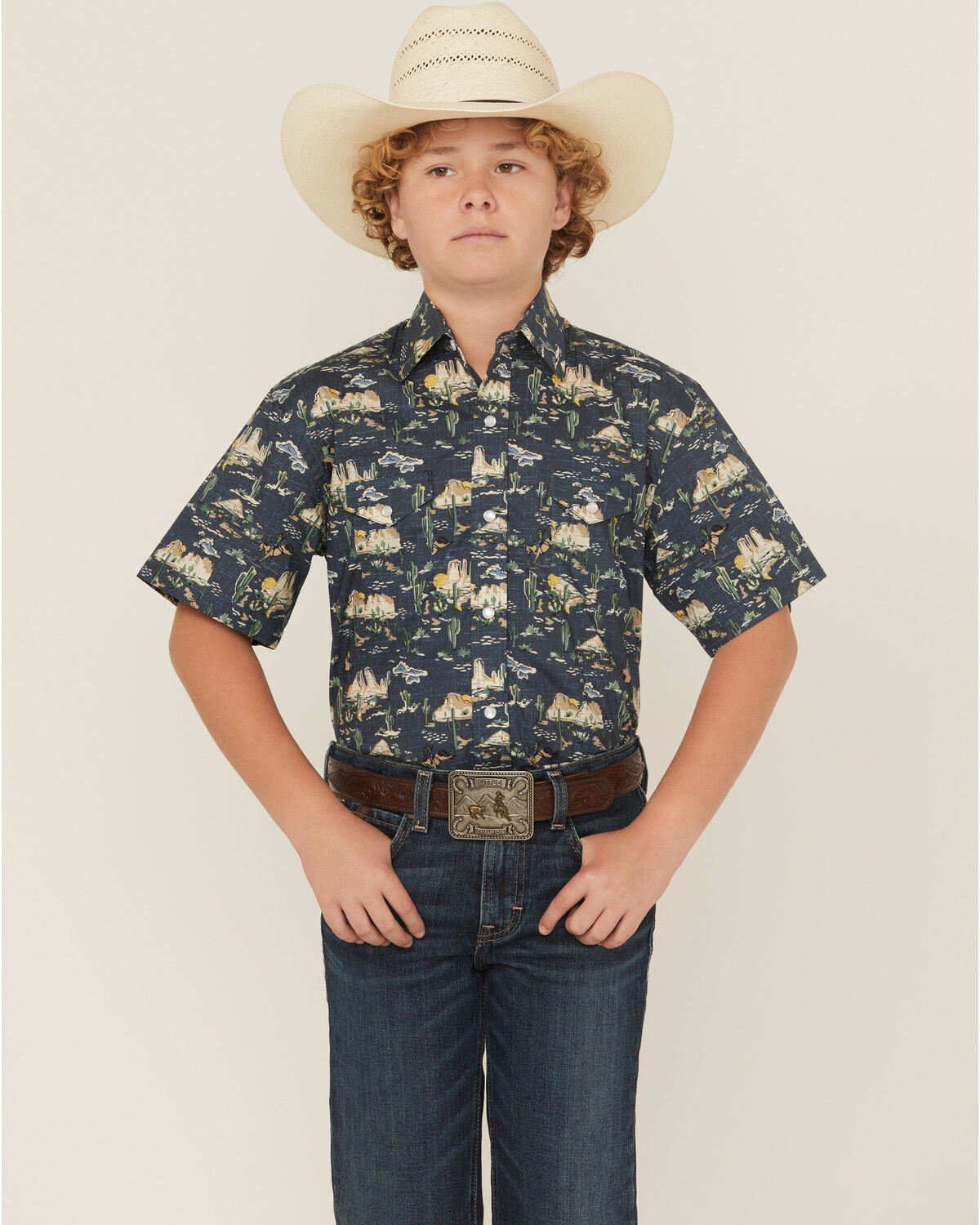 Panhandle Slim Boys' Desert Print Short Sleeve Snap Western Shirt
