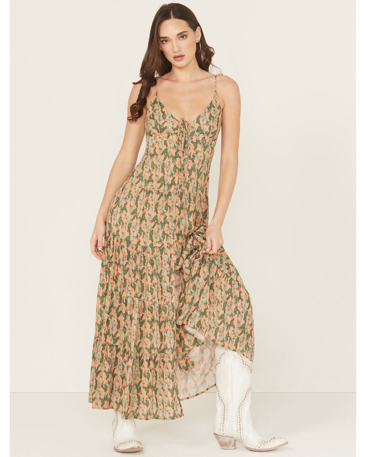 Rock & Roll Denim Women's Cactus Print Sleeveless Maxi Dress