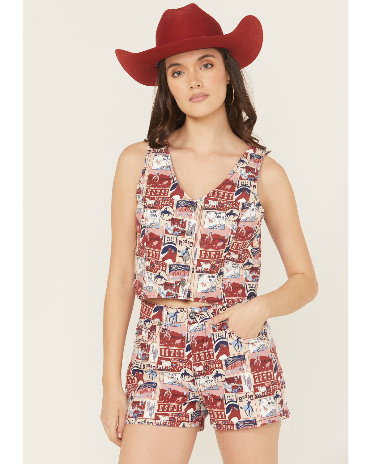 Rock & Roll Denim Women's Americana Print Button-Down Denim Vest