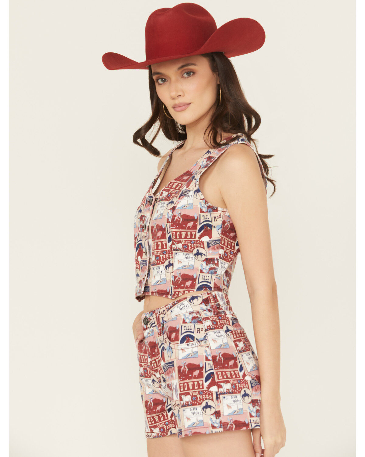 Rock & Roll Denim Women's Americana Print Button-Down Denim Vest