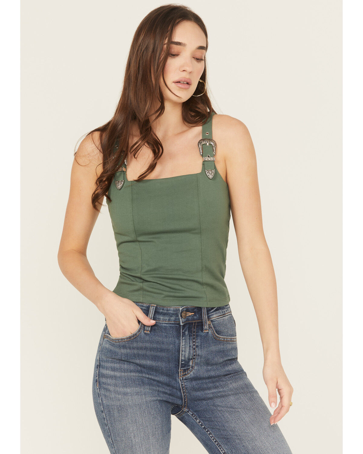 Rock & Roll Denim Women's Square Neck Buckle Tank