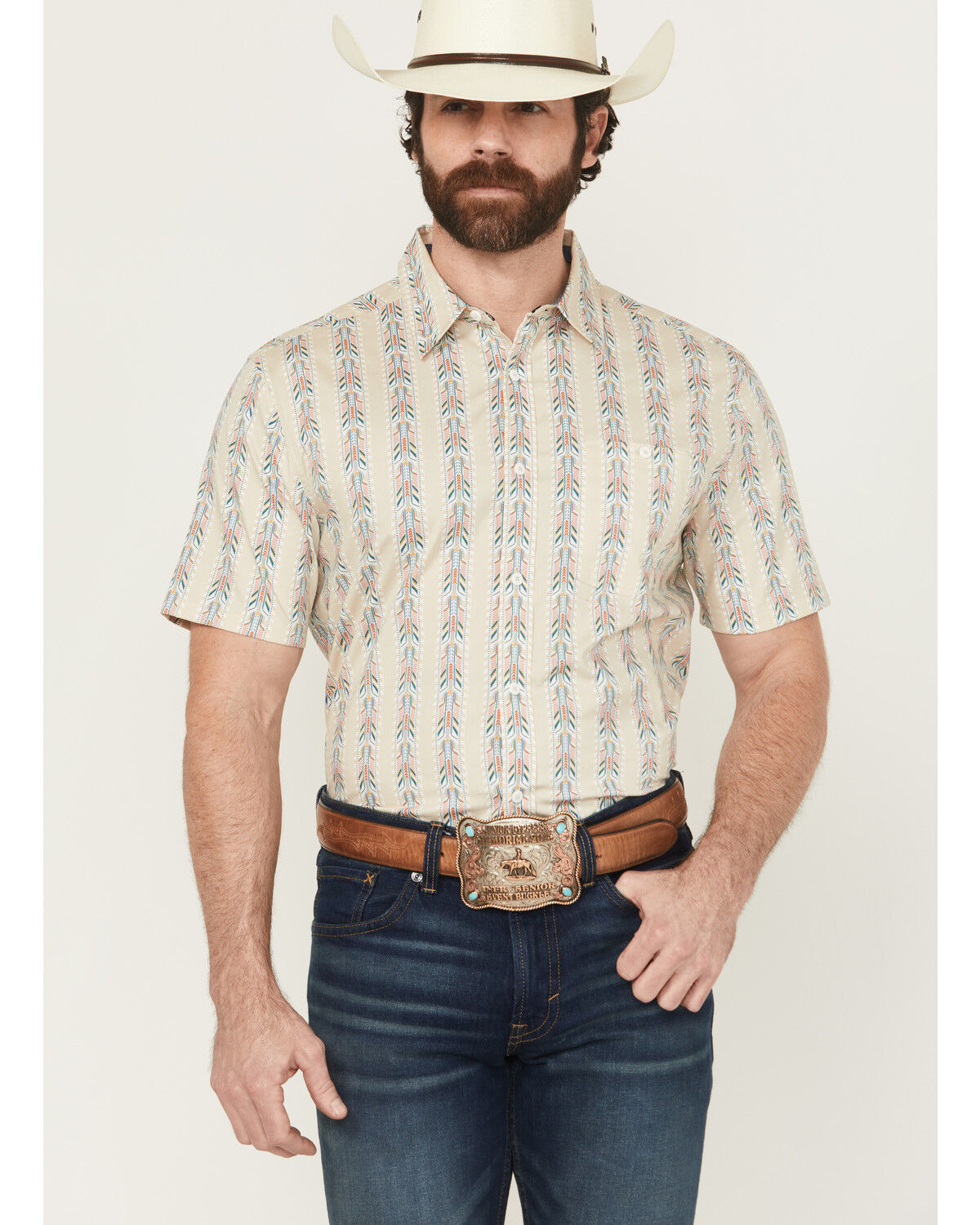 RANK 45&reg; Men's Lone Star Southwestern Short Sleeve Button-Down Stretch Western Shirt