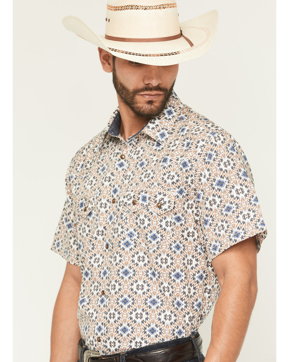 Cody James Men's High Plains Southwestern Print Short Sleeve Snap Western Shirt - Big