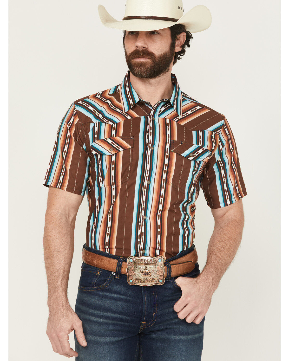 RANK 45&reg; Men's Sierra Peak Striped Short Sleeve Snap Performance Western Shirt