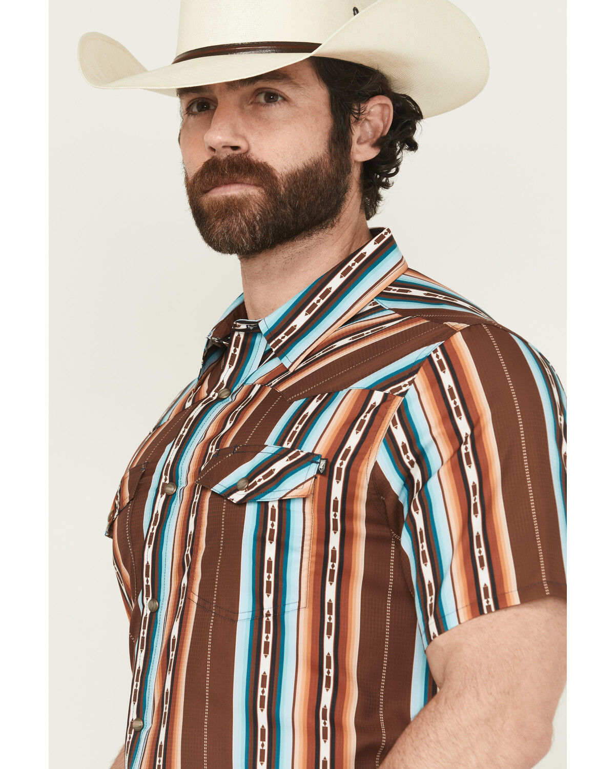 RANK 45® Men's Sierra Peak Striped Short Sleeve Snap Performance Western Shirt