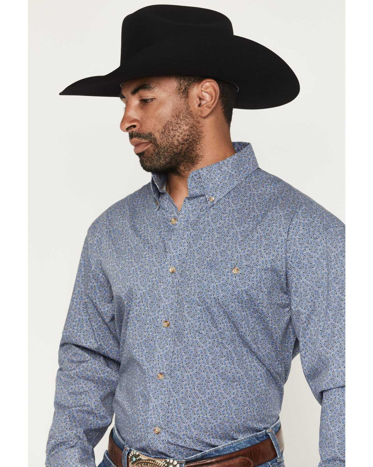Wrangler Men's Paisley Print Long Sleeve Button-Down Stretch Western Shirt - Big