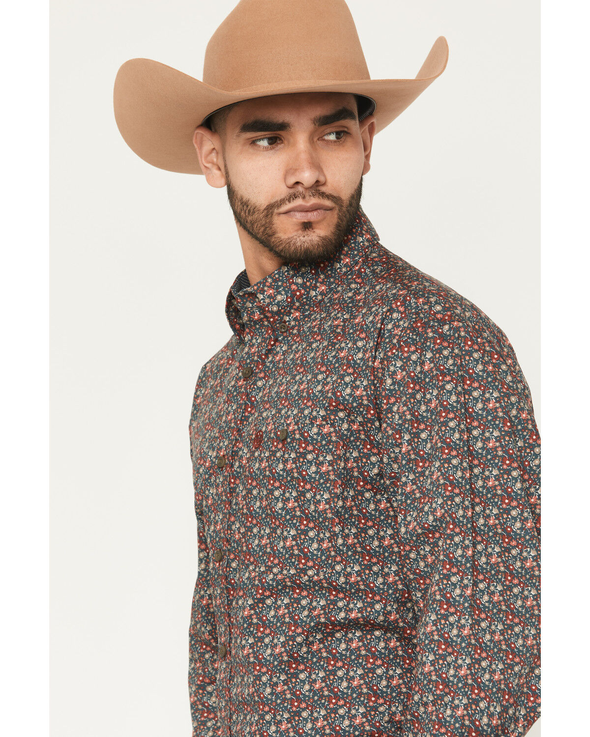 George Strait by Wrangler Men's Floral Print Long Sleeve Button-Down Stretch Western Shirt